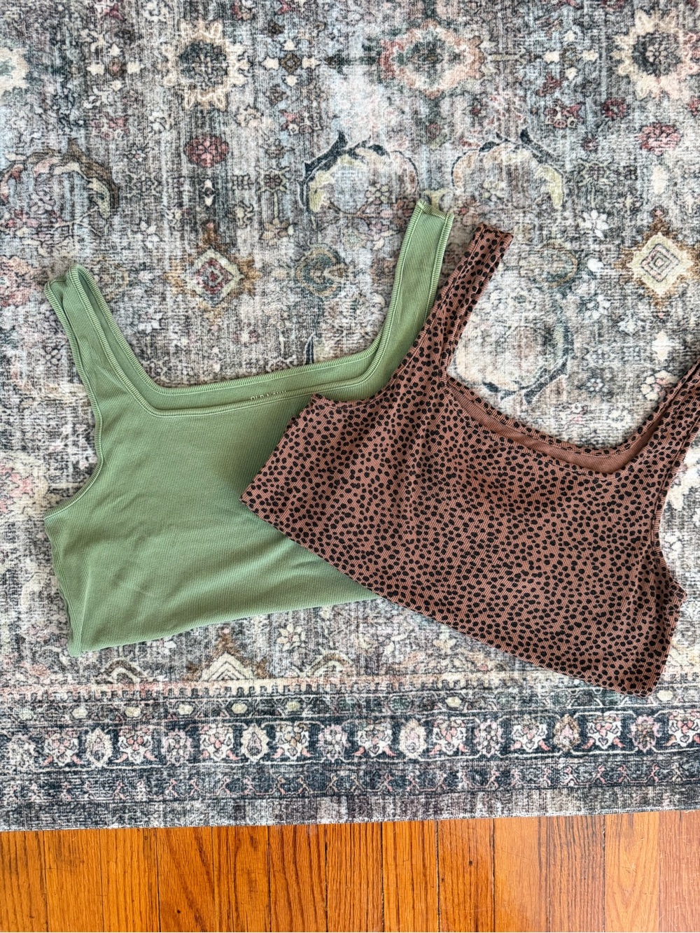 Green Ribbed Tank and Brown Leopard Crop Top Duo